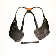 Lashasana black vegan cactus leather holster, back view on white background