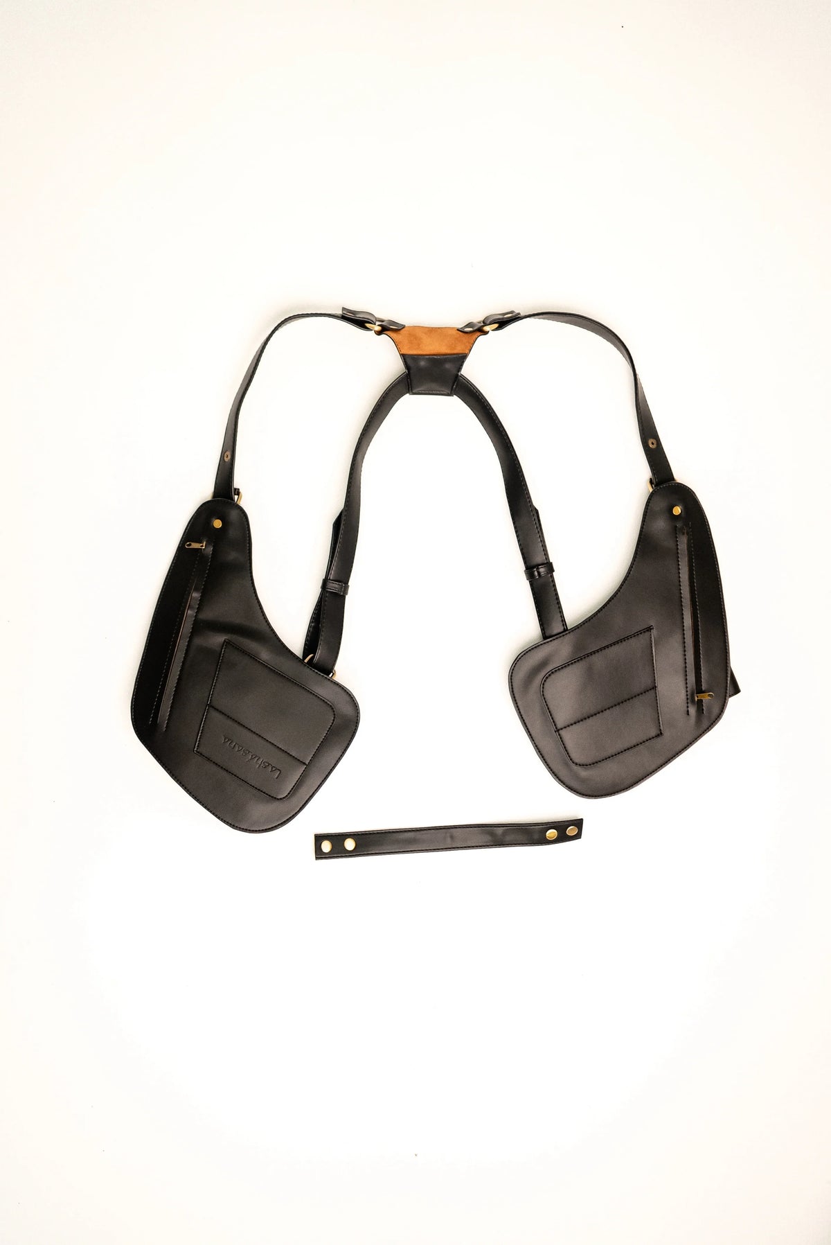Lashasana black leather holster bag displayed on a white background in a compact product view