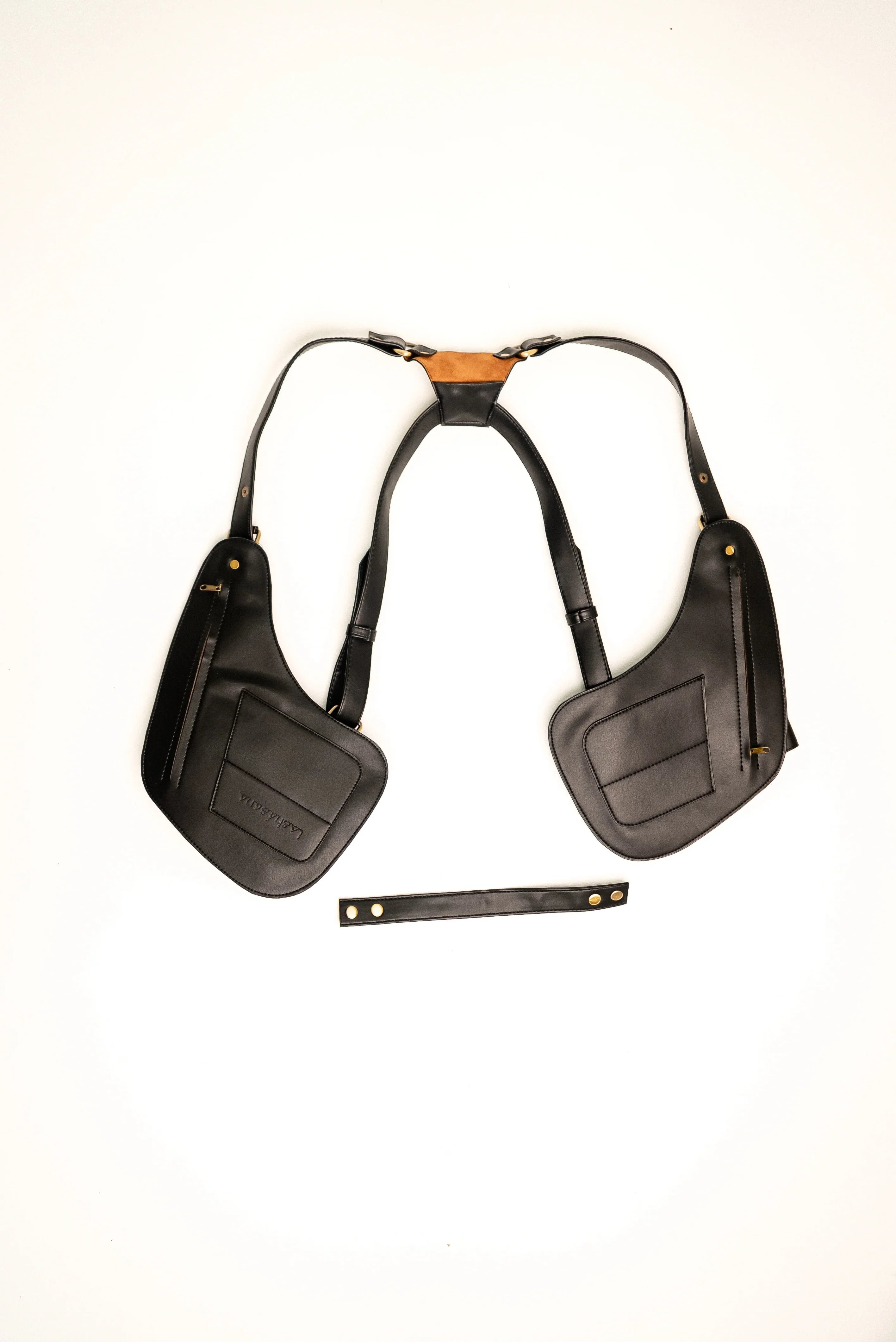 Lashasana black vegan cactus leather holster, back view on white background