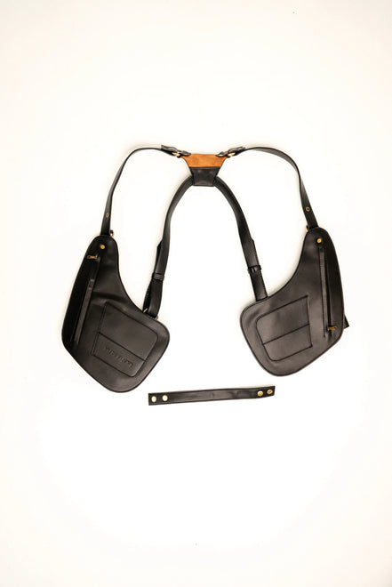 Lashasana black vegan cactus leather holster, back view on white background