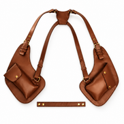 Lashasana brown cactus leather holster bag with two front pouches and adjustable shoulder straps