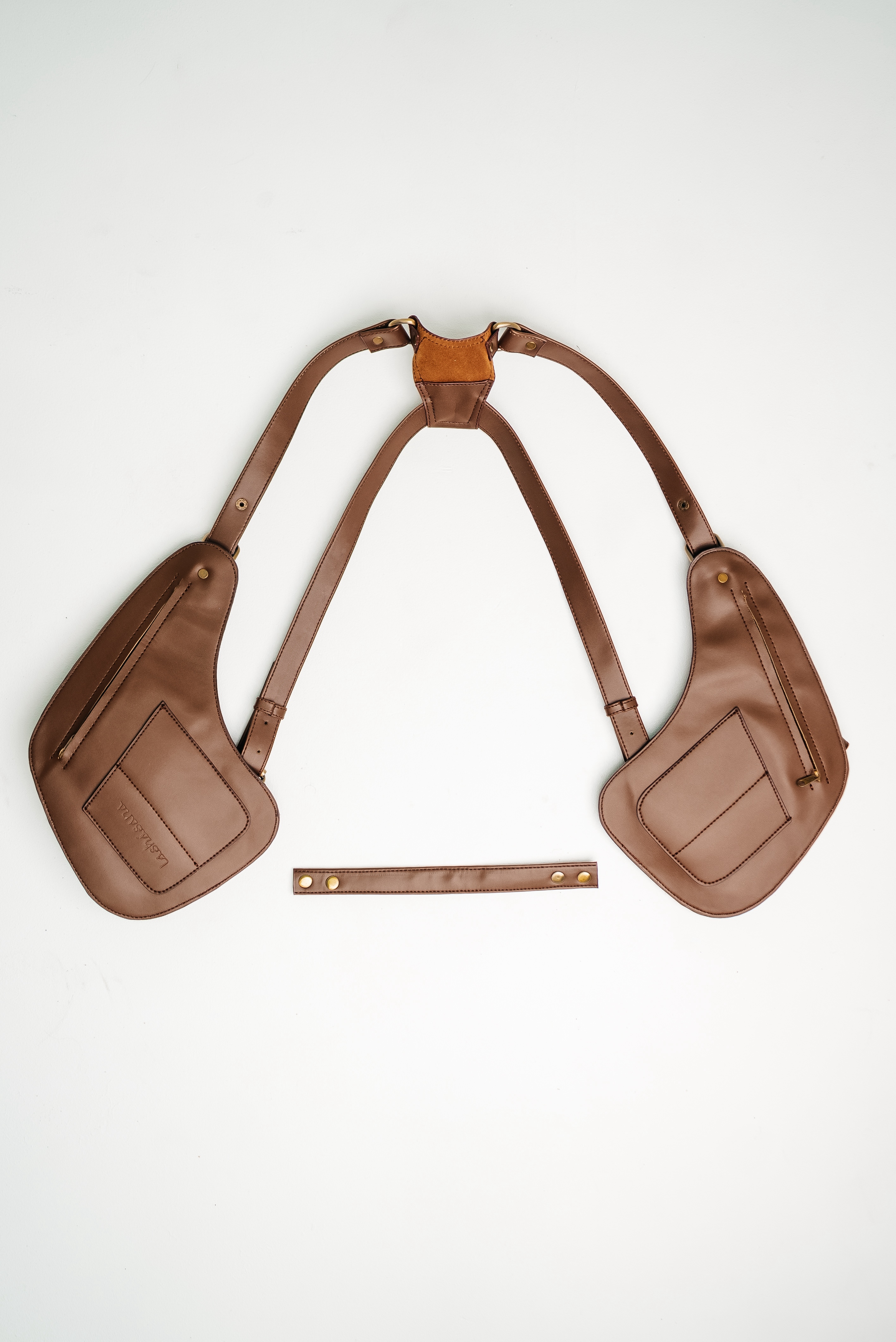 Lashasana brown vegan cactus leather holster, back view on white background