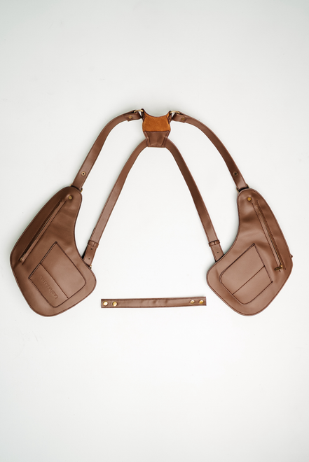 Lashasana brown vegan cactus leather holster, back view on white background
