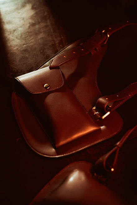 Close-up of cactus leather grain texture on the Lashasana holster